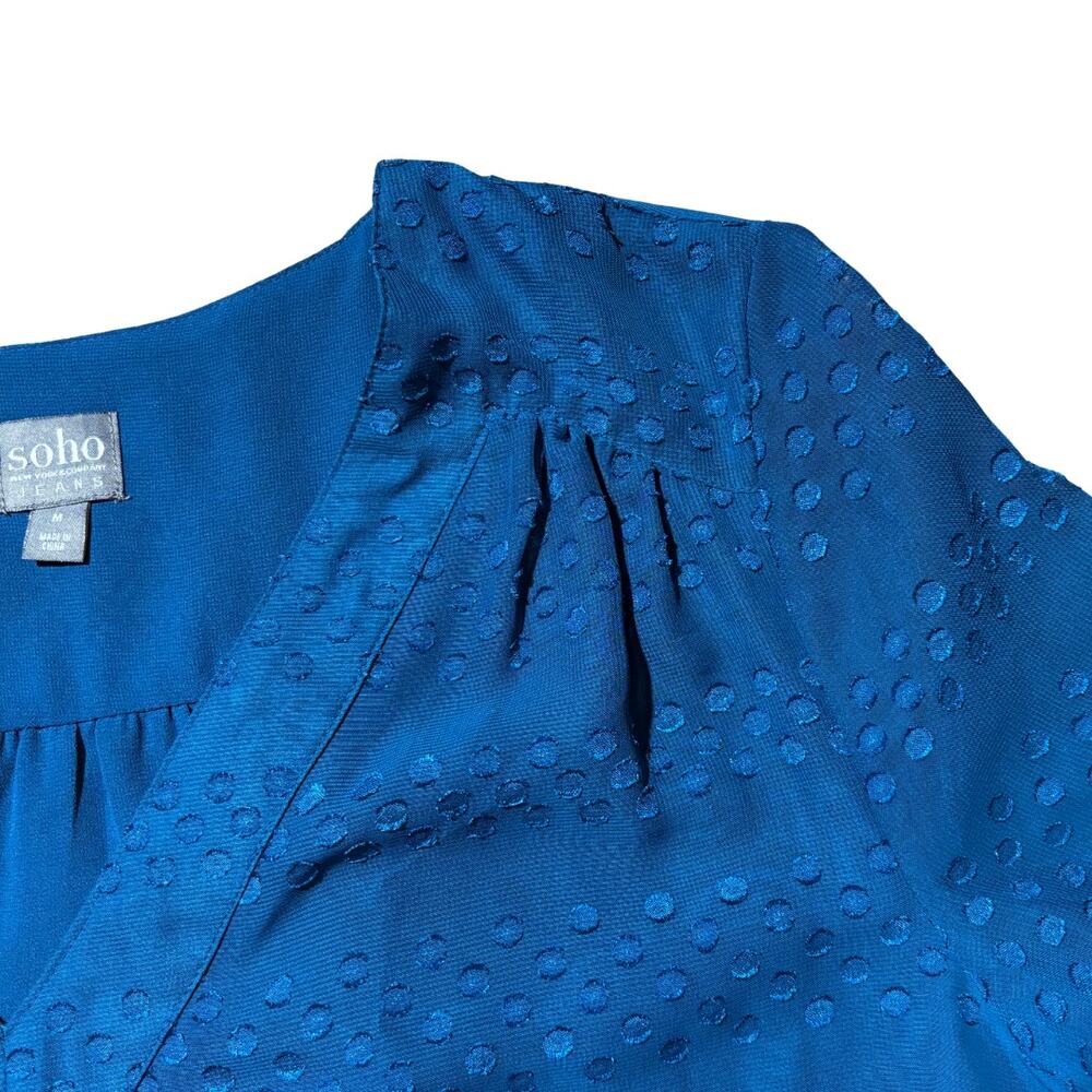 Sheer Teal Blouse Sz M Lined V-Neck 3/4 Sleeve Swiss Dot Loose Fit NY& CO - Picture 5 of 12